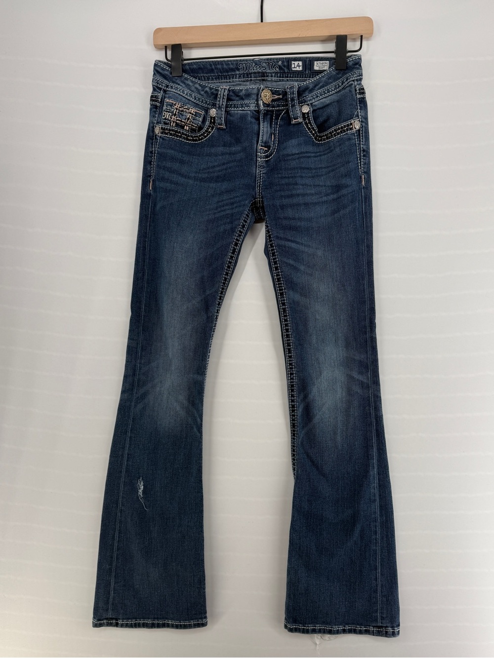 Miss Me Bootcut Jeans Size 14 Blue Embellished Fleur-de-Lis Pockets